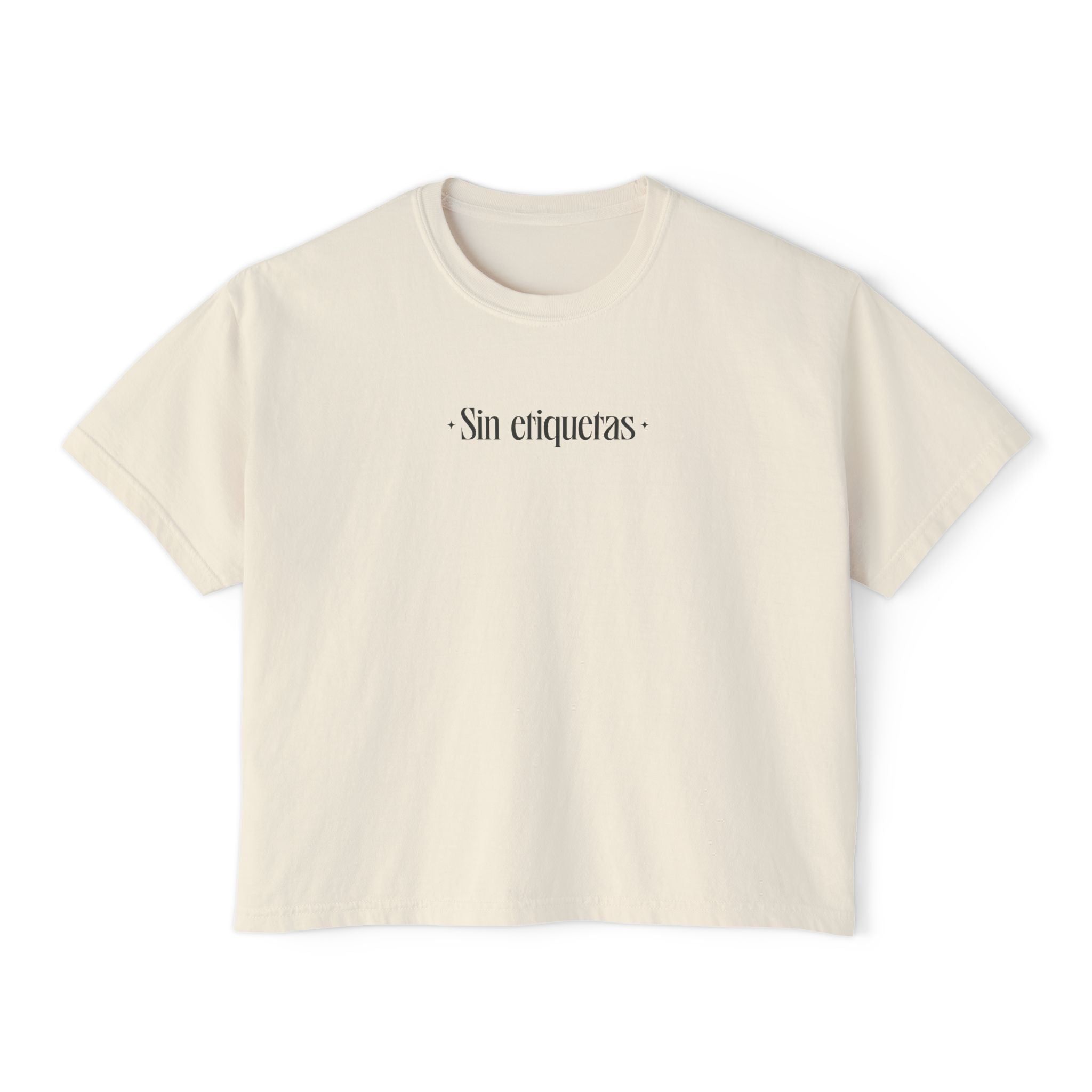 Sin Etiquetas Women's Boxy Tee | Minimal Spanish Phrase Crop Shirt