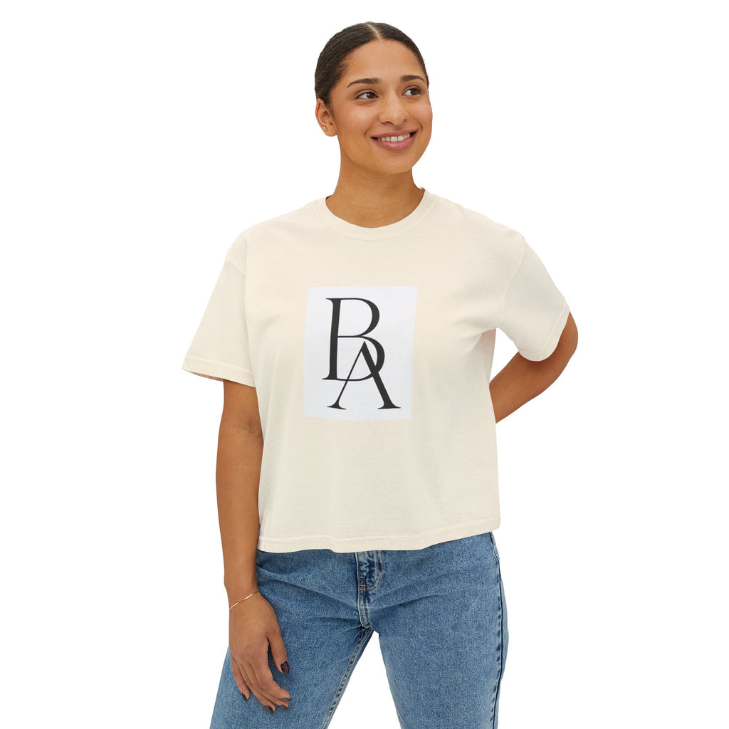 Women's Boxy Tee — Minimal Monogram 'BA' Graphic Tee