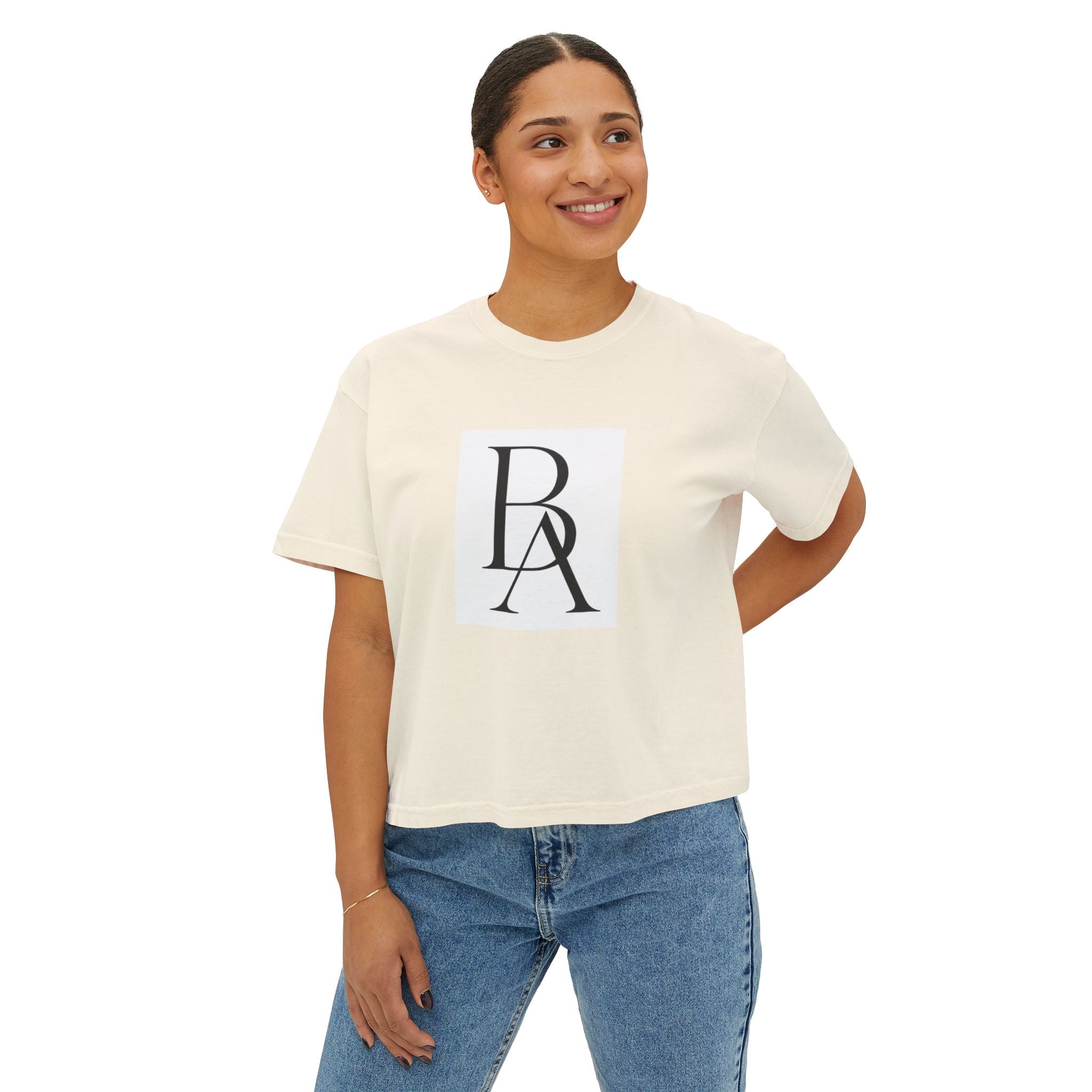 Women's Boxy Tee — Minimal Monogram 'BA' Graphic Tee